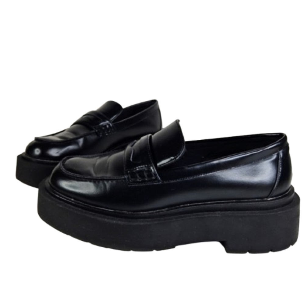 H&M Chunky Loafer Women Platform Loafer Luxury Patent Leather Casual Black Sz 38